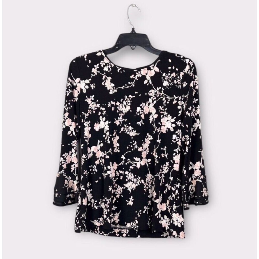 Karl Lagerfeld Paris Top Womens S Black Pink Floral Cherry Blossom Romantic
